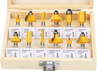 12 PCS 6.35mm 1/4 Inch Shank Tungsten Carbide Tipped Router Bit Set with Wrench (FREE POSTAGE)
