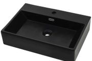 Basin with Faucet Hole Ceramic Black 76x42.5x14.5 cm
