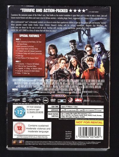 X-Men 3 The Last Stand 2-disc DVD Movie staring Jugh Jackman, Halle Berry & Ian McKellen