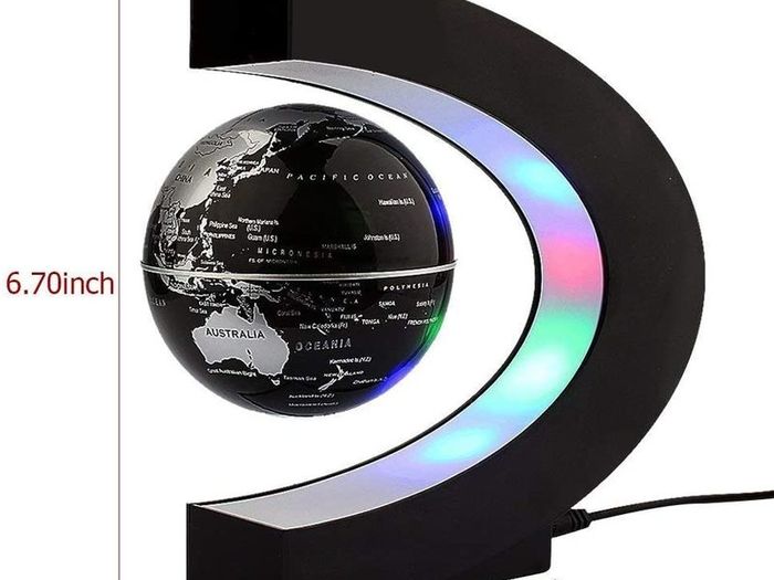 Levitating Globe, C Shape Floating Globe With LED Lights Magnetic Field Levitation World Map Globe Gravity Educational Gift Home Office Desk Decoration (Black)