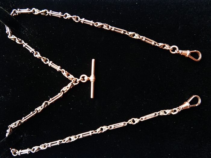 Victorian  heavy real 9 Carat Gold Albert or Necklace Chain with T-Bar length 20" - 24,3g