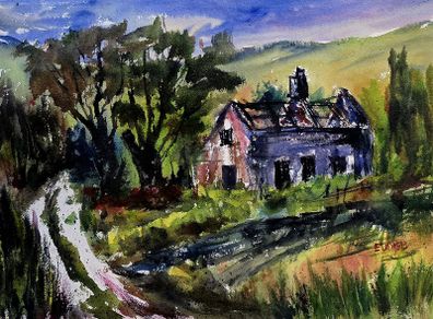 cottage abandoned watercolour