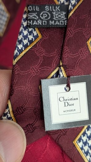 Christian Dior Monsieur Tie Burgundy Silk Geometric Handmade Designer