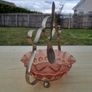 Vintage pink glass jam bowl with silver-plated stand and spoon. Image 2
