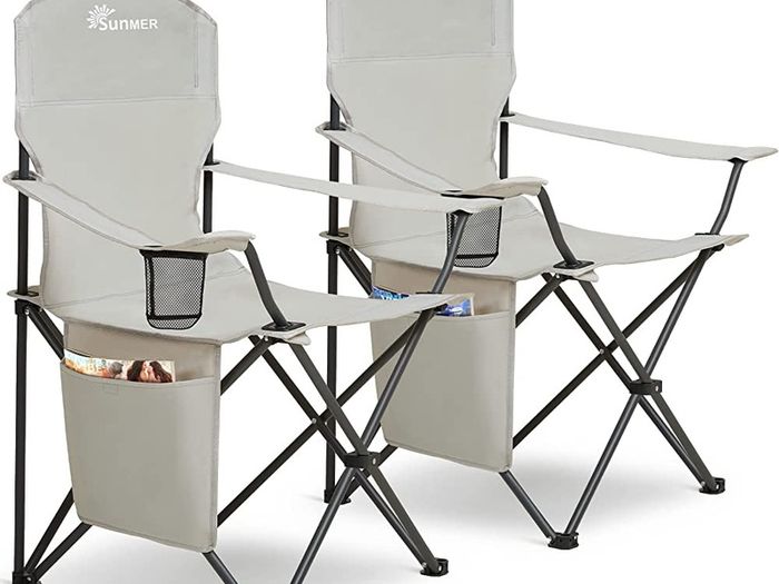 Set of 2 Folding Camping Chairs, Extra-Wide Lightweight Outdoor Chairs with Armrests, Cup Holder and a Side Pocket, 120kg Capacity per Chair MULTIPLE COLOURS AVAILABLE (FREE SHIPPING)