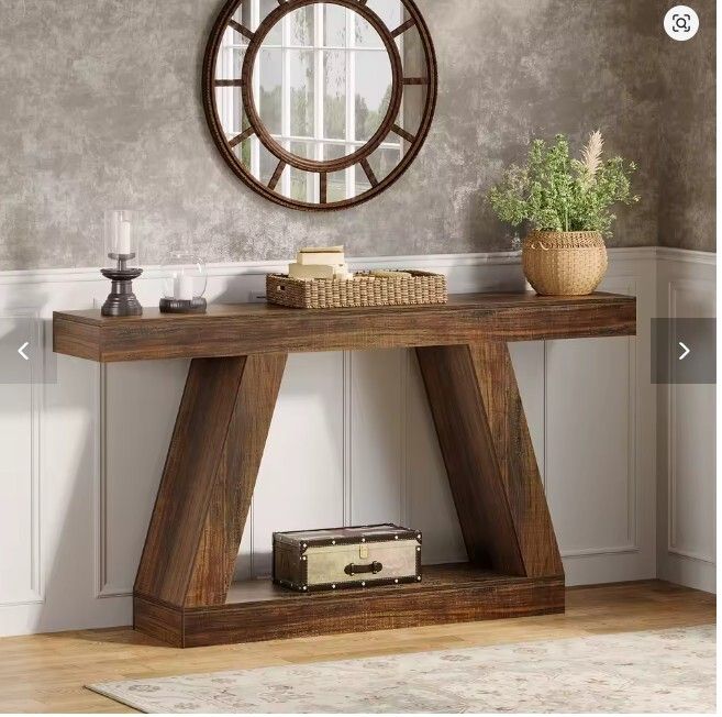 Farmhouse Entryway Console Table Rustic Brown Wooden Hallway