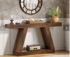 Farmhouse Entryway Console Table Rustic Brown Wooden Hallway