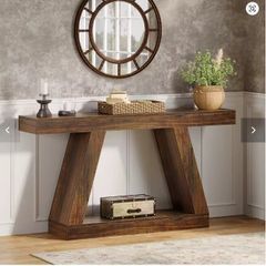 Farmhouse Entryway Console Table Rustic Brown Wooden Hallway