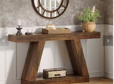 Farmhouse Entryway Console Table Rustic Brown Wooden Hallway