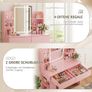 Dressing Table with Stool and Mirror, Dressing Table with LED Lighting with 3 Colours, Adjustable Brightness, Cosmetic Table with 2 Drawers, Open Compartments, Modern (Pink) Image 4