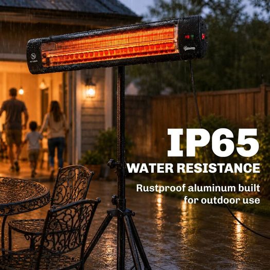 Electric Infrared Patio Heate IP65 2500 W with Tripod, 3 Heat Settings, 24H Timer