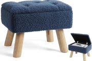 Storage Ottoman, Small Foot Stool Ottoman With Storage, Boucle Teddy Velvet Foot Rest With Padded Seat. (Dark Blue)