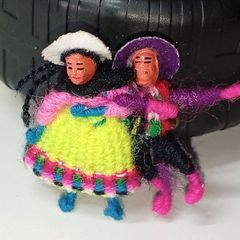 Vintage Peruvian Worry Doll Couple  Pin Brooch Lapel Miniature 3CMS