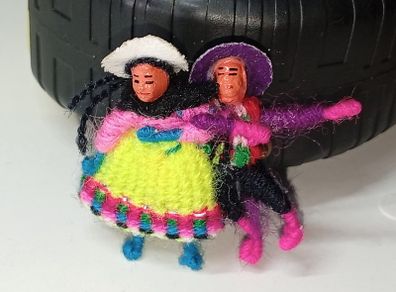 Vintage Peruvian Worry Doll Couple  Pin Brooch Lapel Miniature 3CMS