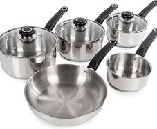 Induction Frying Pan and Saucepan Set With Lids, Stay Cool Handles, Themocore Technology, Stainless Steel Pan Set, 5 Piece