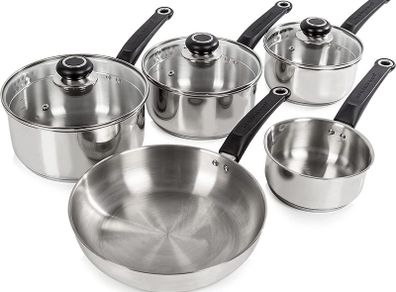 Induction Frying Pan and Saucepan Set With Lids, Stay Cool Handles, Themocore Technology, Stainless Steel Pan Set, 5 Piece