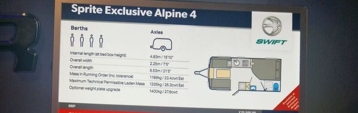 Caravan Swift Sprite Alpine 4 exclusive
