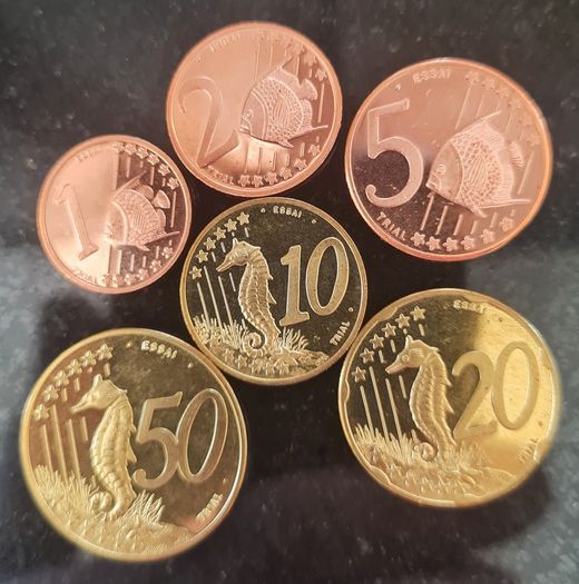 Netherlands Curacao 1,2,5,10,20 & 50 Cent Prototype, Probe, Essai coin's (6 coin Lot)