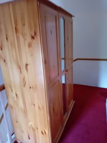 Large 3-Door Solid Pine Wardrobe with Mirror Excellent Condition