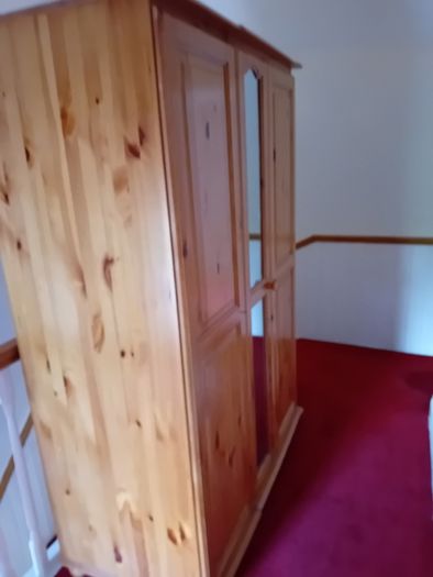 Large 3-Door Solid Pine Wardrobe with Mirror Excellent Condition