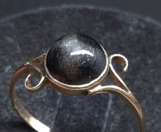 Antique 14K Solid Gold Star Diopside Ring Rare Black Asterism Cabochon
