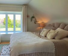 Bed Frame King Michael Murphy almost new beige taupe arch