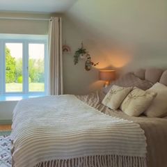 Bed Frame King Michael Murphy almost new beige taupe arch