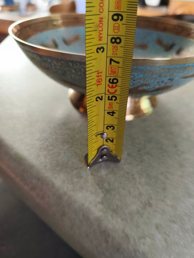 Antique Enamel Cloisonne Brass Footed Bowl - Asian Motif -  Art Nouveau Decor.