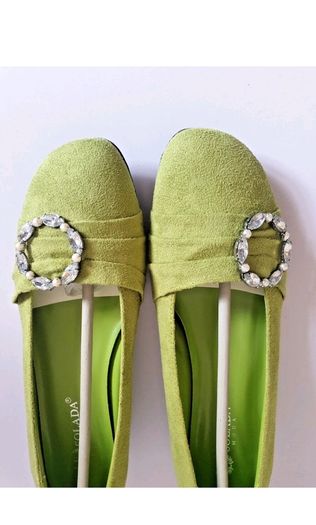 Solada Moda Green Suede Shoes EU36 UK3 Crystal Buckle Low Heel New Boxed  CAN POST