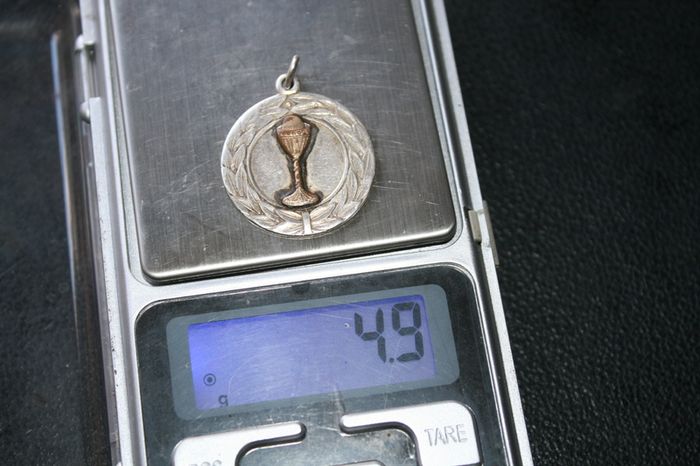 Vintage Art Deco  Antique Sterling Silver and Gold Eucharist Communion Bread and Wine Catholic Medal Pendant