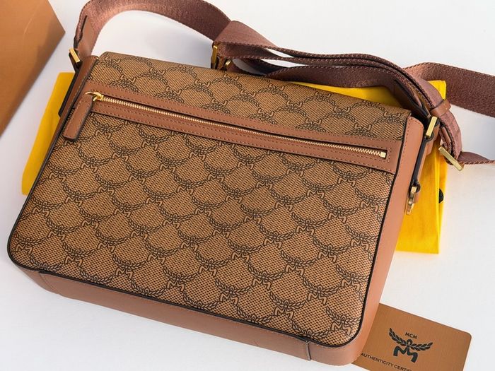 MCM Monogram messenger bag with natural nappa leather trim