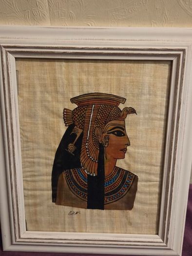 Egyptian Papyrus Painting Framed Queen Cleopatra Profile