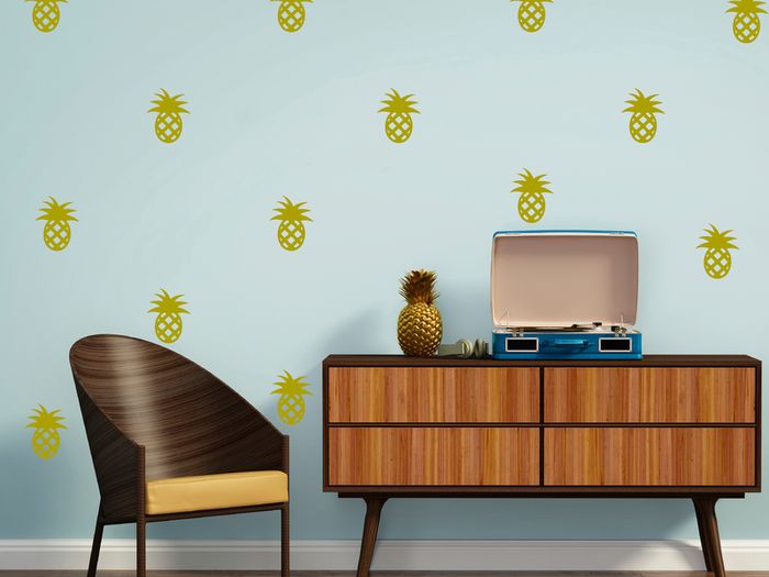 Pineapple Wall Decal, Pineapple Wall Stickers, Pineapple Pattern, Party Decor, Vinyl Decal Set, Wall Art, Unique Gold Decor