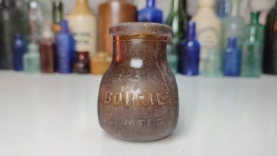285 - Vintage 4oz Brown Amber Glass Bovril Decorative Collectible Display Bottle