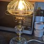 Vintage 1960s Cut Glass Hurricane Parlor Lamp Gold Brass Boudoir Accent Light Postage Available or Collection Image 2