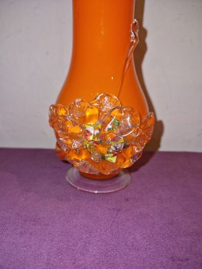 1960's Orange ruffled blown glass vase