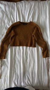Brown Ribbed Cropped Jumper