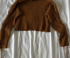 Brown Ribbed Cropped Jumper