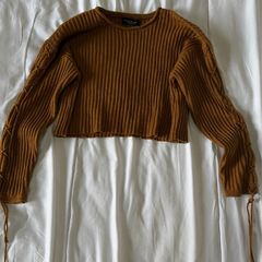 Brown Ribbed Cropped Jumper