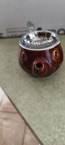 Vintage SYLVAC 1950s Teapot Tea Strainer  Holder, Novelty Funny Face Tea Strainer  Holder, Brown Glazed Teapot Tea Strainer  Holder. Teapot Tea Strainer Holder, Novelty Funny Face Tea Strainer, Brown Glazed Tea Pot