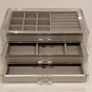 Jewellery Box with 3 Drawers - Grey Velvet Jewellery Organiser for Earring, Bangle, Bracelet, Necklace and Rings Storage Image 2