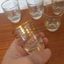 Fabulous Vintage Retro Mid-Century-Modern Small Pale Pink Glass Decanter with Gold and Silver Gilt Banding Plus Five Liqueur Glasses, Irice, Czechoslovakia Image 8