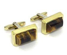 Mid century silver tigers eye cuff links