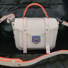 Authentic Michael Kors Manhattan Medium Contrast Trim Leather Satchel Bag in Optical White