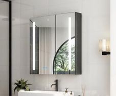 LED Bathroom Mirror Cabinet with Shaver Socket  630 x 650mm, 2-Door Wall-Mounted Vanity with Anti-Fog Demister, 3-Colour Dimmable Lighting Adjustable Glass Shelves
