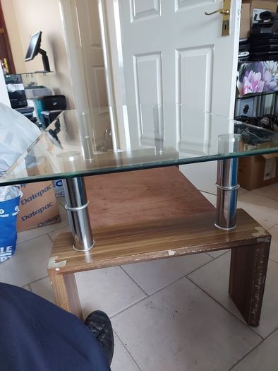 Glass Coffee Table with Timber Shelf, 109cm long x 60cm  wide x 56cm high