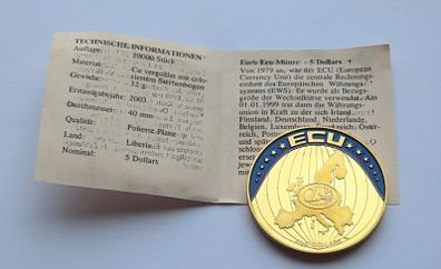 24 karat Gold plated Proof ecu to euro 2003