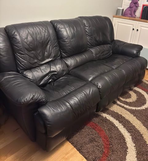 3 Seat Reclining Sofa-Black Leather
