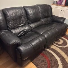 3 Seat Reclining Sofa-Black Leather