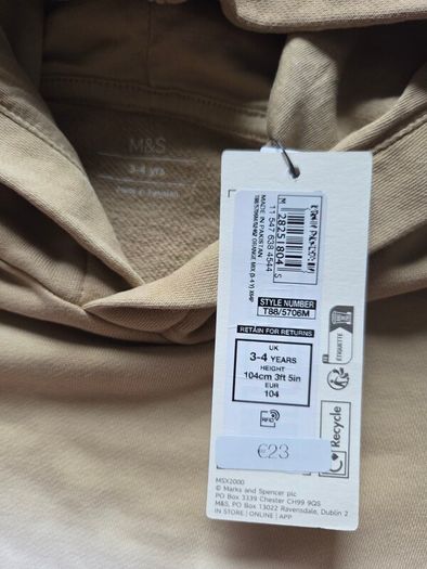 3-4years, With Tags Kids M&S Hoodie